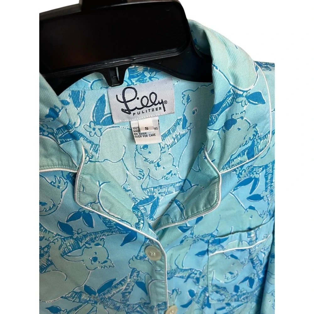 Vintage Lilly Pulitzer Pajama Set Size S Blue Koala Bear Print Long Sleeve